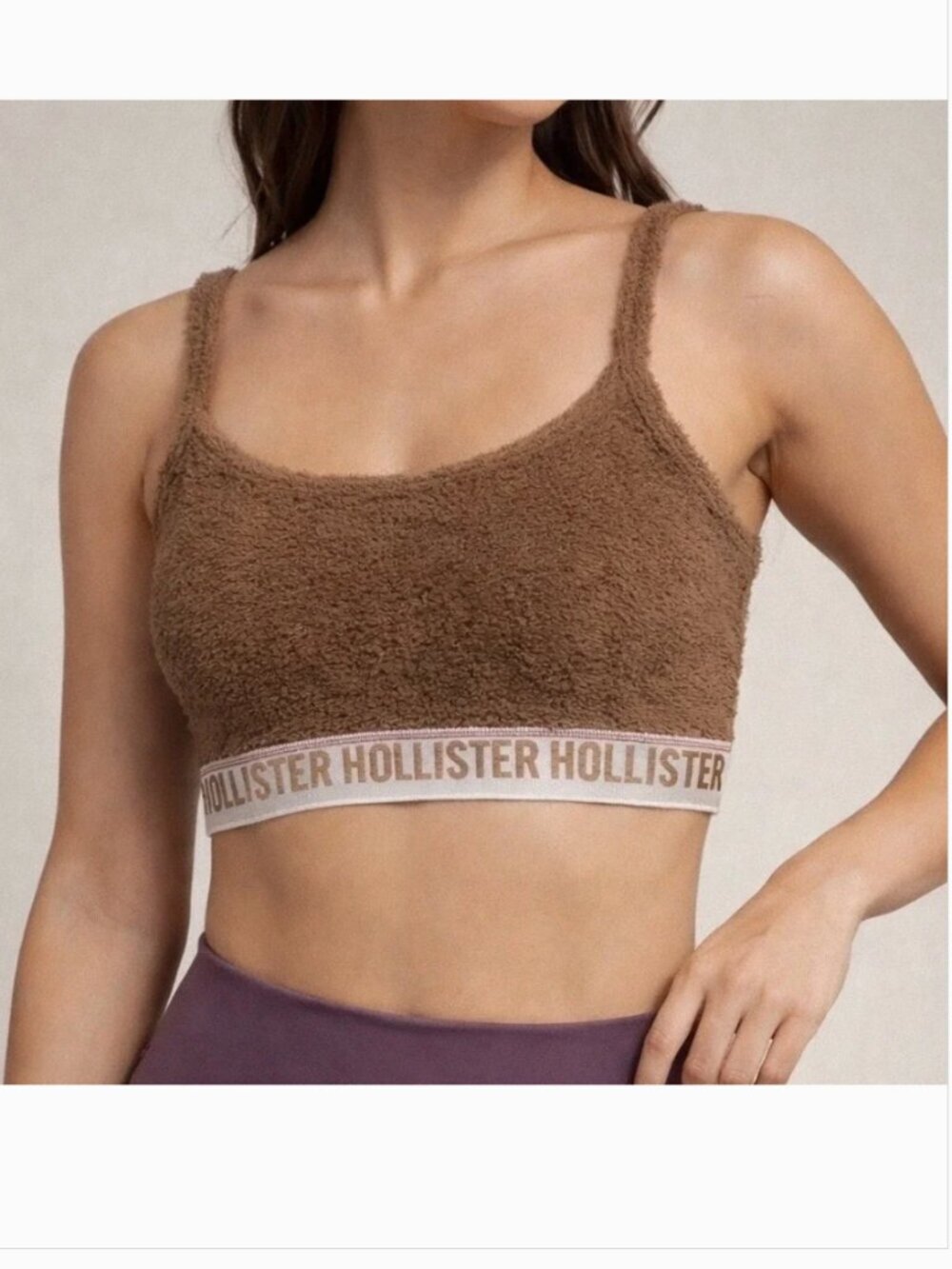 Hollister Women's Size Small Sleep Crop Tank Bralette Teddy Tan Brown Sleeveless
